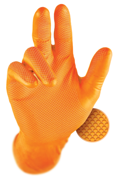 Rękawiczki warsztatowe z nitrylu Grippaz PREMIUM pomarańczowe rozmiar L, op. 50 szt, model 246A
